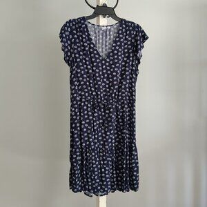Women's Gap Flutter Sleeve Tie-Waist Mini Dress Navy w Seashell print: Size - L
